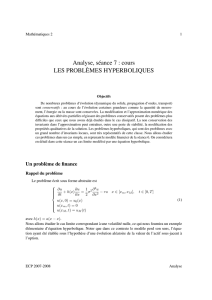 Analyse, séance 7 : cours LES PROBLÈMES HYPERBOLIQUES