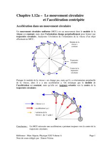 Chapitre 1.12a – Le mouvement circulaire et l`accélération centripète