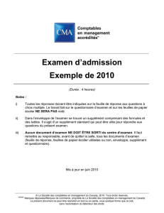Examen d`admission Exemple de 2010