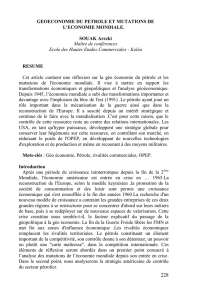 GEOECONOMIE DU PETROLE ET MUTATIONS DE L