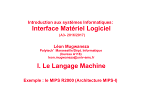 Interface Matériel Logiciel I. Le Langage Machine