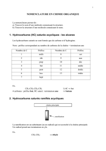 NOMENCLATURE EN CHIMIE ORGANIQUE 1. Hydrocarbures (HC