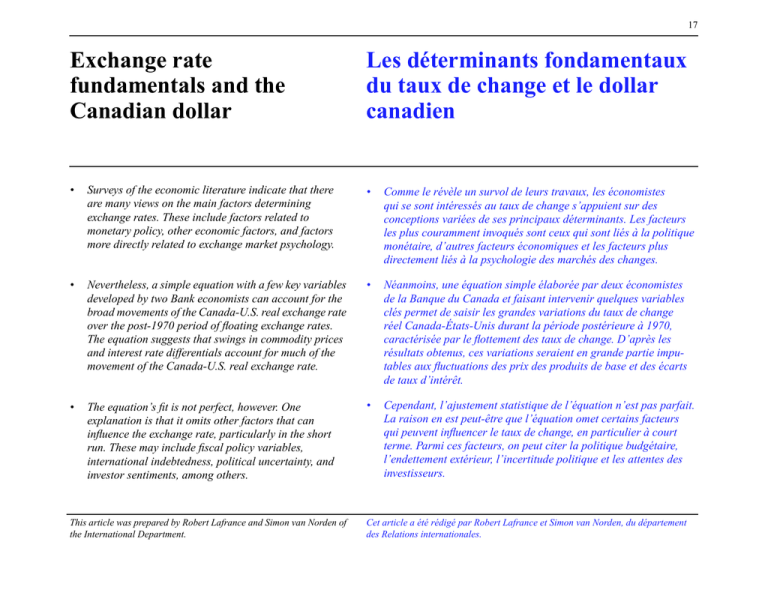 Exchange Rate Fundamentals And The Canadian