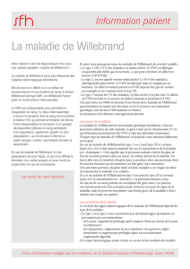 La maladie de Willebrand - Sociéte Française d`hématologie