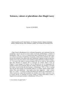 Sciences, valeurs et pluralisme chez Hugh Lacey