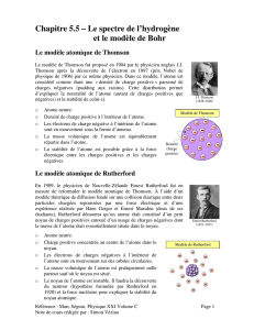 Chapitre 5.5 – Le spectre de l`hydrogène et le modèle de Bohr