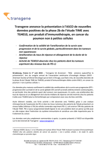 Transgene annonce la présentation à l`ASCO de nouvelles données
