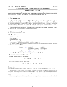 Cours no 4 : λ-calcul 1 Introduction 2 Définitions de base