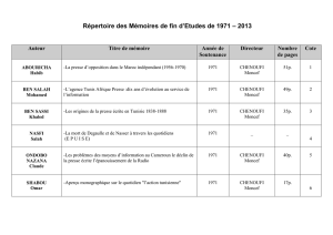 Répertoire des Mémoires de fin d`Etudes de 1971 – 2013