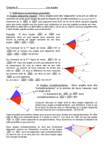 Chapitre 6 Les angles 1) Définitions et premières propriétés a