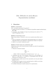 D34: Méthodes de calcul efficaces Exponentiation modulaire