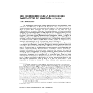 les recherches sur la biologie des populations du maghreb 0975-1994