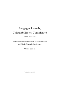 Langages formels, Calculabilité et Complexité