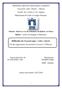 Difficultés de l`accord sujet / verbe à lécrit Cat des apprenants de