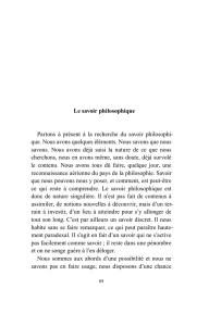 Le savoir philosophique Partons à présent à la