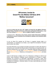 Africanews, lauréat du Grand Prix des Médias CB News 2016