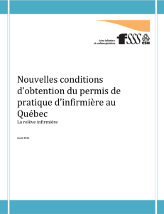 Nouvelles conditions d`obtention du permis de pratique d`infirmière