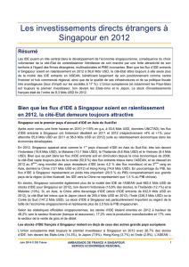 SINGAPOUR - Les investissements directs à l`étranger