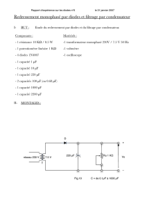 Redressement monophasé par diodes et filtrage par condensateur