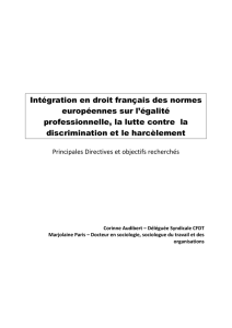 Intégration en droit français des normes européennes sur l`égalité