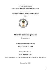Mémoire de fin de spécialité - Faculté de Médecine et de Pharmacie