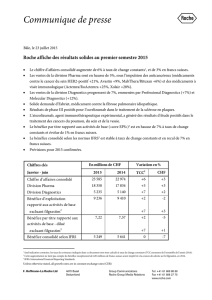 Roche affiche des résultats solides au premier semestre 2015
