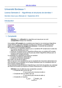 Université Bordeaux 1, Licence Semestre 3 - Algorithmes et
