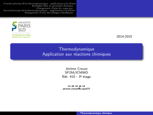 Thermodynamique Application aux réactions chimiques