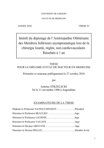 Intérêt du dépistage de l`Artériopathie Oblitérante des Membres