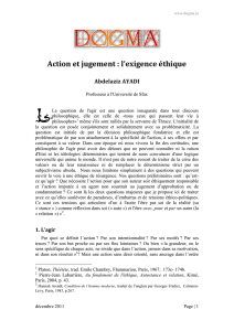 Action et jugement : l`exigence éthique