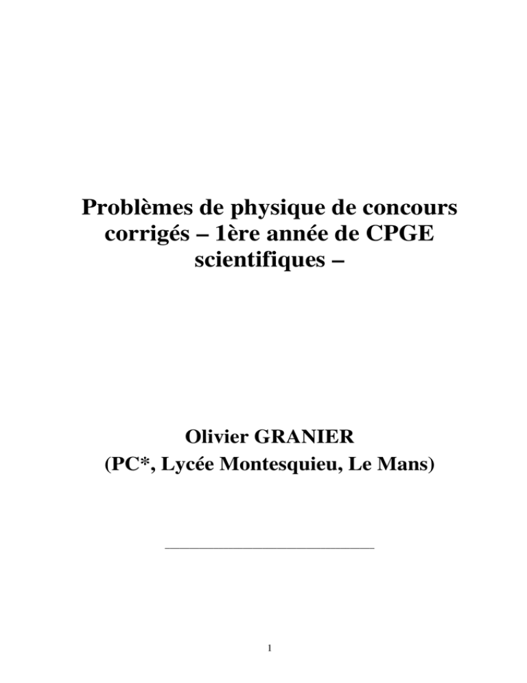 Problèmes De Physique De Concours Corrigés – 1ère Année De