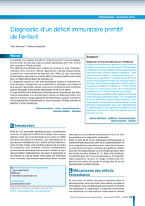 Diagnostic d`un déficit immunitaire primitif de l`enfant