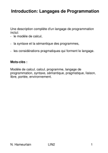 Introduction: Langages de Programmation