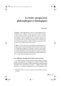 La vérité : perspectives philosophiques et théologiques