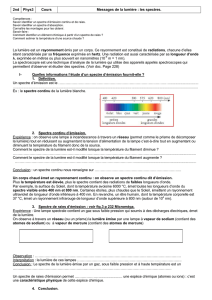 2nd Phys3 Cours Messages de la lumière : les spectres. La lumière