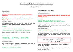Chimie - Chapitre 7 : Equilibre acido