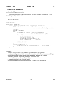 Module I5 – Java Corrigé TP4 RT I – Gestion de flux de caractères