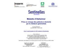 Maladie d`Alzheimer - réseau Sentinelles