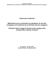 Ordonnance collective Médications pour la prévention du paludisme