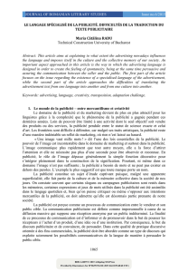 Le langage spécialisé de la publicité. Difficultés de la
