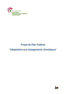 Projet de Plan Fédéral `Adaptation aux changements climatiques`