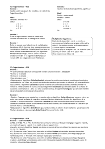 TD d`algorithmique – TD1 Exercice 1 Quelles seront les valeurs des