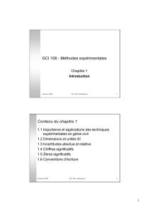 GCI 108 - Méthodes expérimentales Contenu du chapitre 1