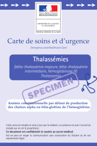 Carte de soins et d`urgence Thalassémies