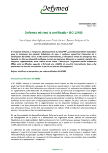 Defymed obtient la certification ISO 13485