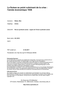 La Suisse au point culminant de la crise : l`année - E