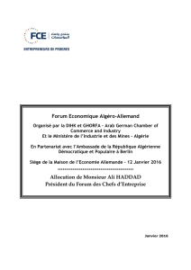 Forum Economique Algéro-Allemand Allocution de Monsieur Ali HADDAD