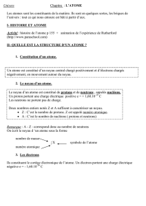 Chapitre n°1 : MODELE DE L`ATOME