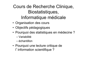 Cours de Recherche Clinique, Biostatistiques, Informatique médicale