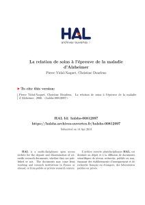 La relation de soins à l`épreuve de la maladie d`Alzheimer - Hal-SHS